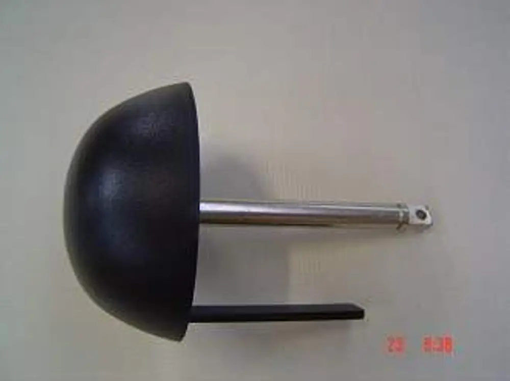 Schwarzer, halbrunder Lufteinstellkegel mit einem silbernen Metallstift und einer seitlichen Halterung, hergestellt von Remeha.